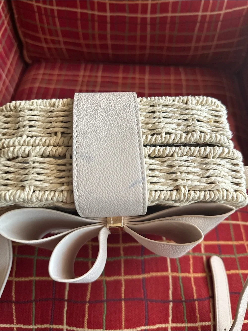 Cream Woven Crossbody with Bow Accent